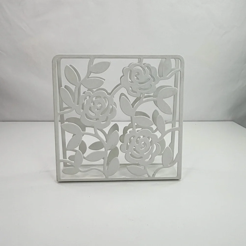 IKEA White Floral Metal LIKSIDIG Envelope Napkin Holder
